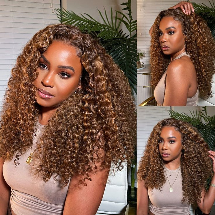 bouncy water wave human hair wear and go wigs with ombre highlights