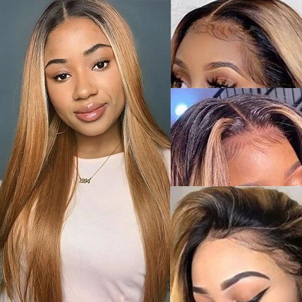 silky straight lace closure ombre brown human hair wigs pre plucked wear and go wigs