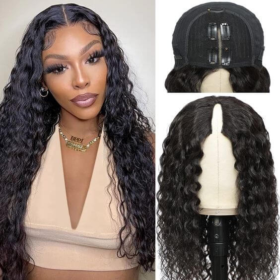 water wave 24" v part wig human hair wig 180% density