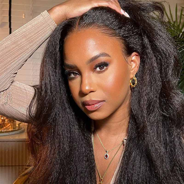 QVR kinky straight human hair wear and go wig