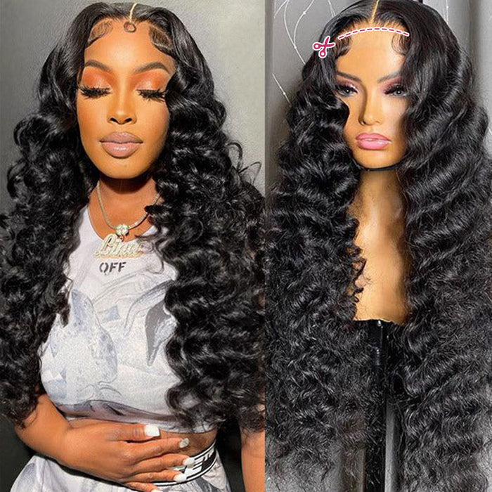 loose deep wave wear and go wig with HD lace closure