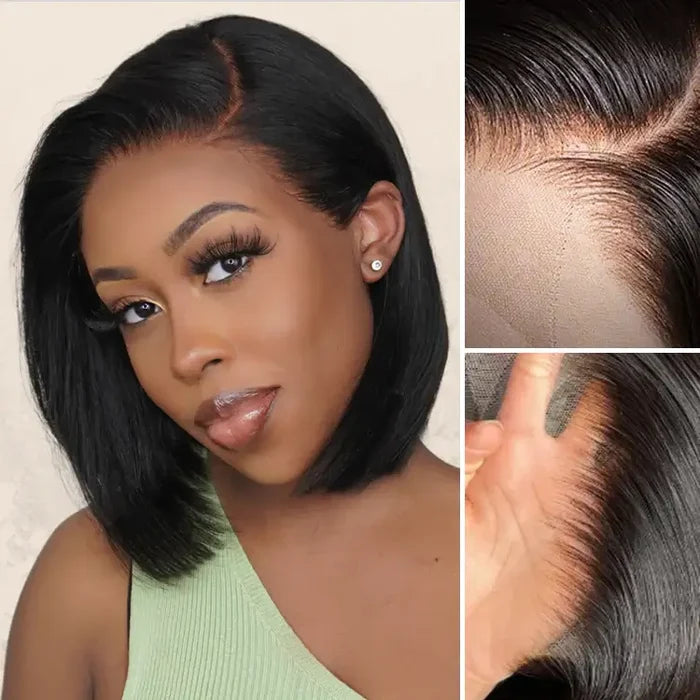 modern minimalist HD lace straight bob wig with sharp blunt cut