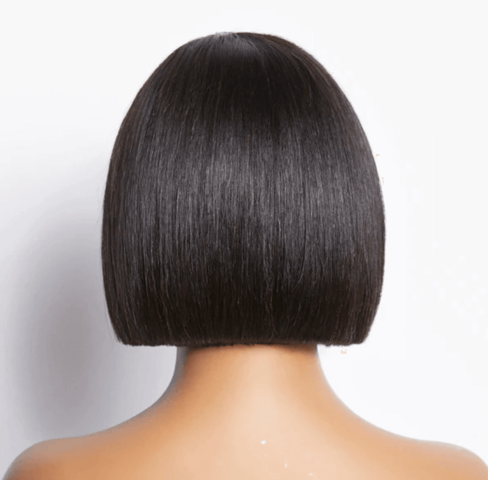 sharp and polished short bob wig with minimalist C part HD lace