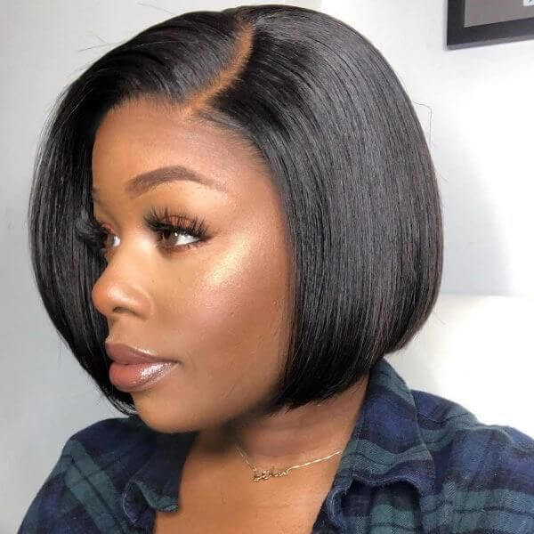 glueless wear & go blunt cut bob wig with straight human hair and HD lace