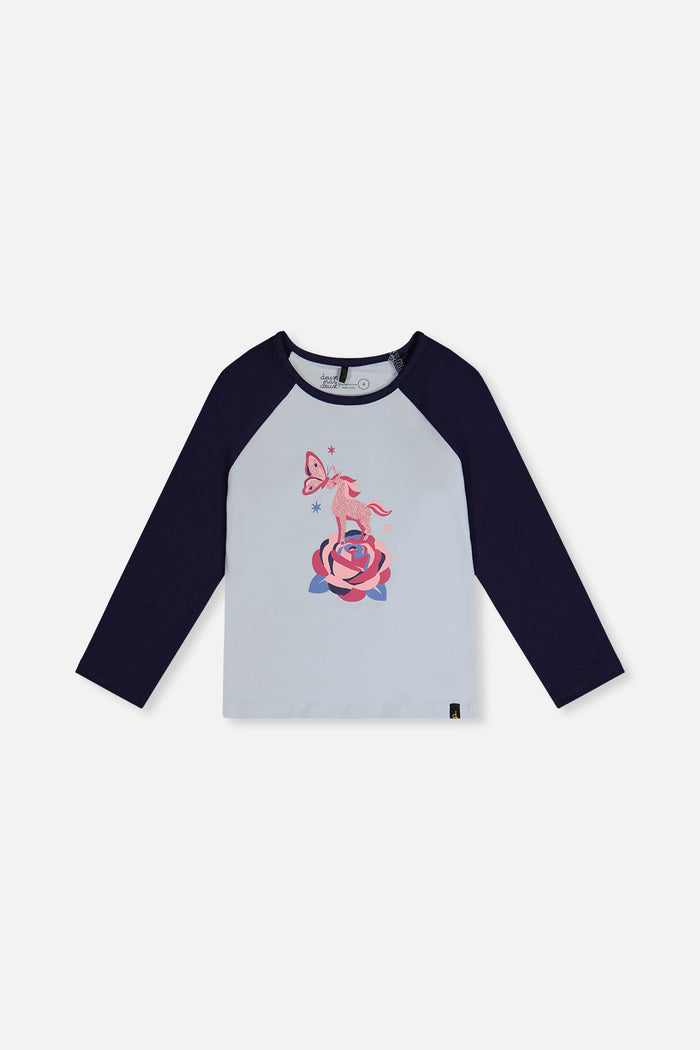 Raglan Organic Cotton T-Shirt Dark And Pale Blue-0