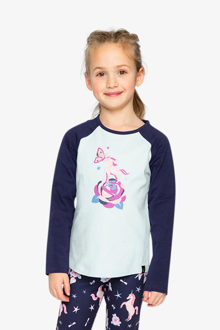 Raglan Organic Cotton T-Shirt Dark And Pale Blue-1