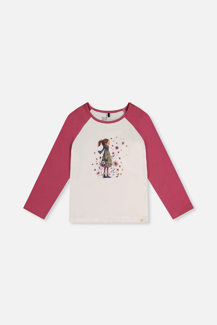 Raglan Organic Cotton T-Shirt Pinkish Violet And White-0