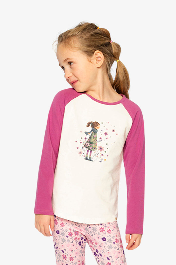 Raglan Organic Cotton T-Shirt Pinkish Violet And White-1