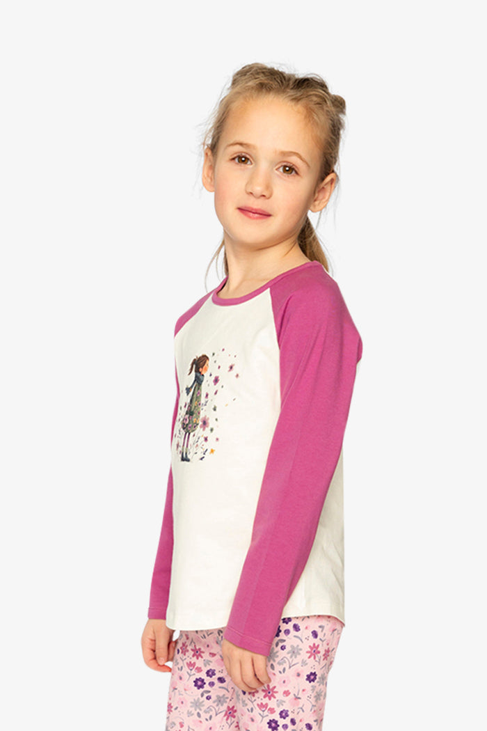 Raglan Organic Cotton T-Shirt Pinkish Violet And White-2