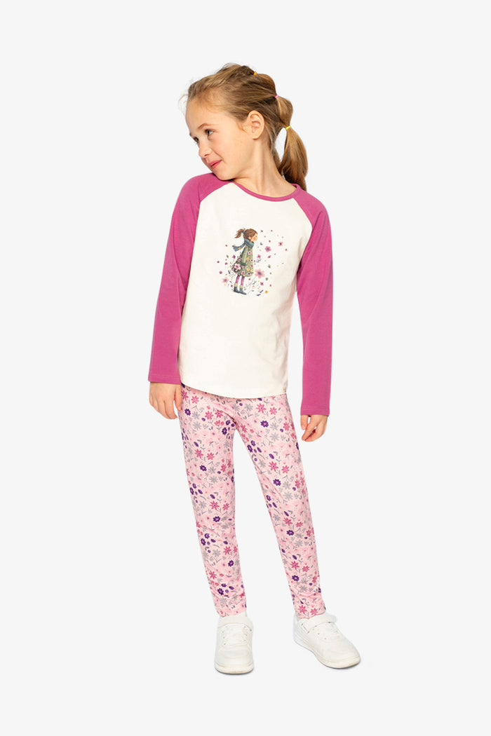 Raglan Organic Cotton T-Shirt Pinkish Violet And White-4