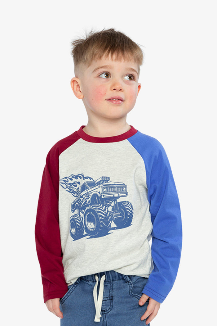 Raglan T-Shirt Heather Grey, Red And Blue-1