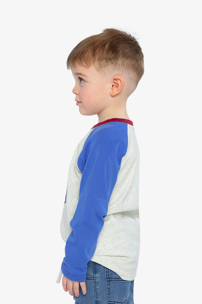 Raglan T-Shirt Heather Grey, Red And Blue-2
