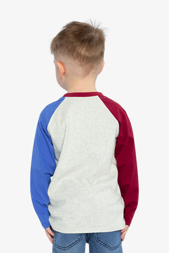 Raglan T-Shirt Heather Grey, Red And Blue-3