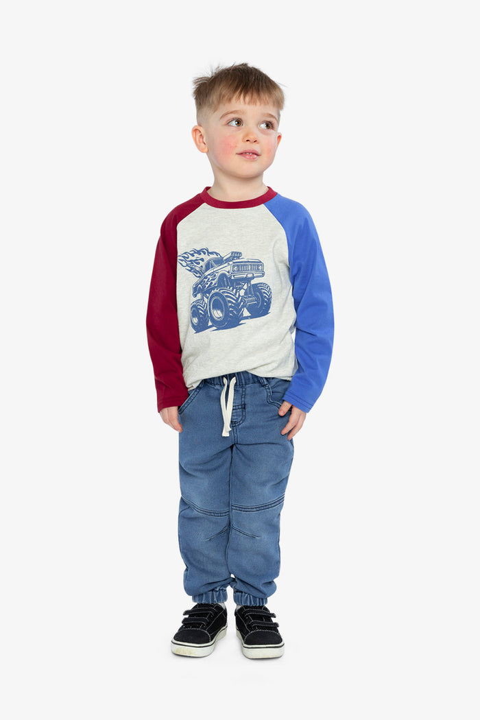 Raglan T-Shirt Heather Grey, Red And Blue-4