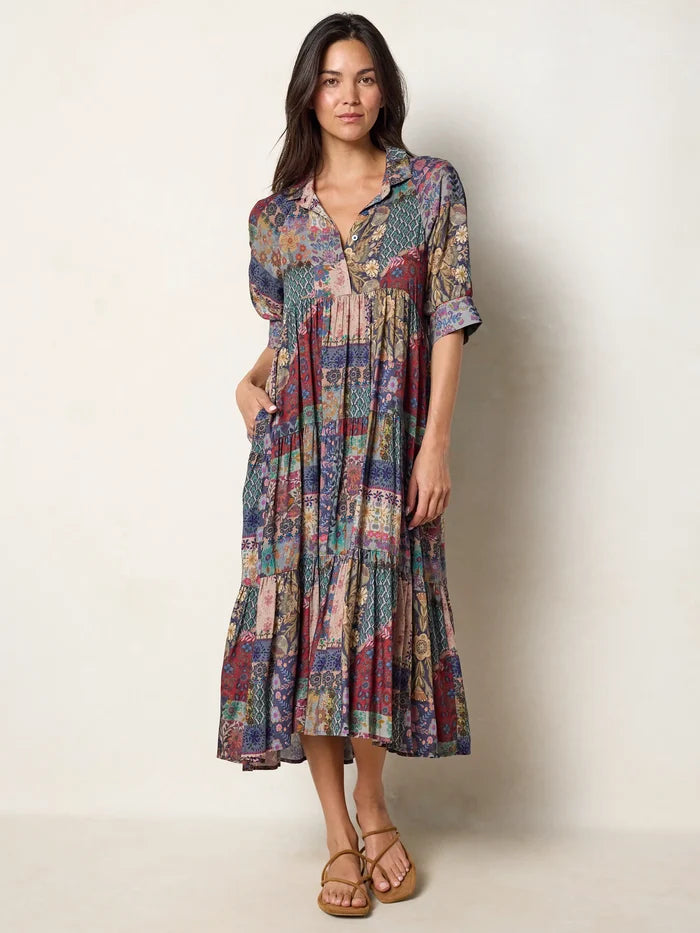 Rebecca Midi Dress - Blue Patchwork-view 1