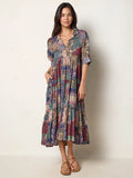 Rebecca Midi Dress - Blue Patchwork-view 1