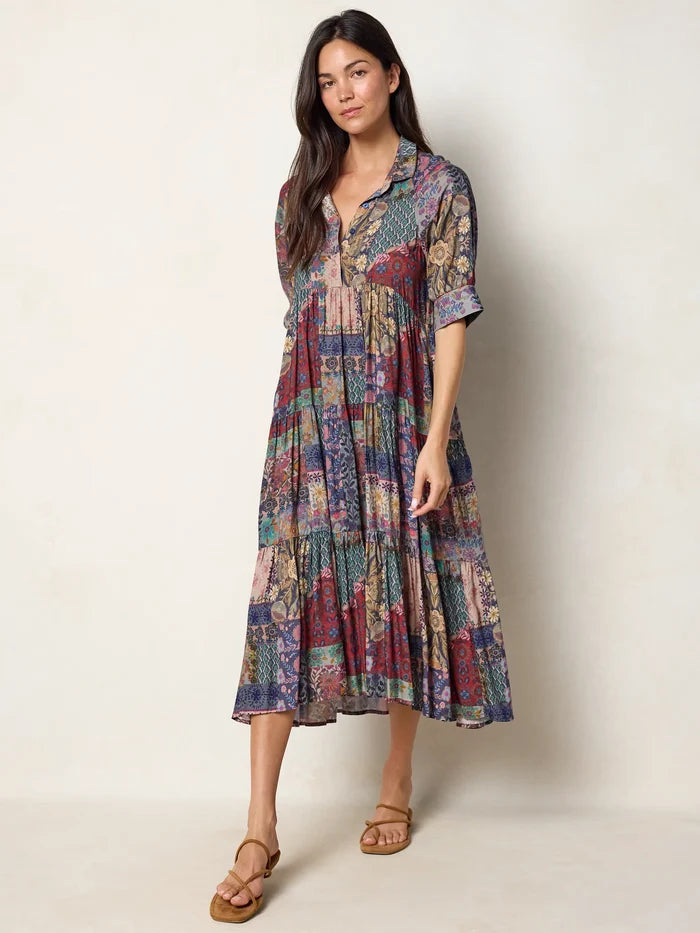 Rebecca Midi Dress - Blue Patchwork-view 3