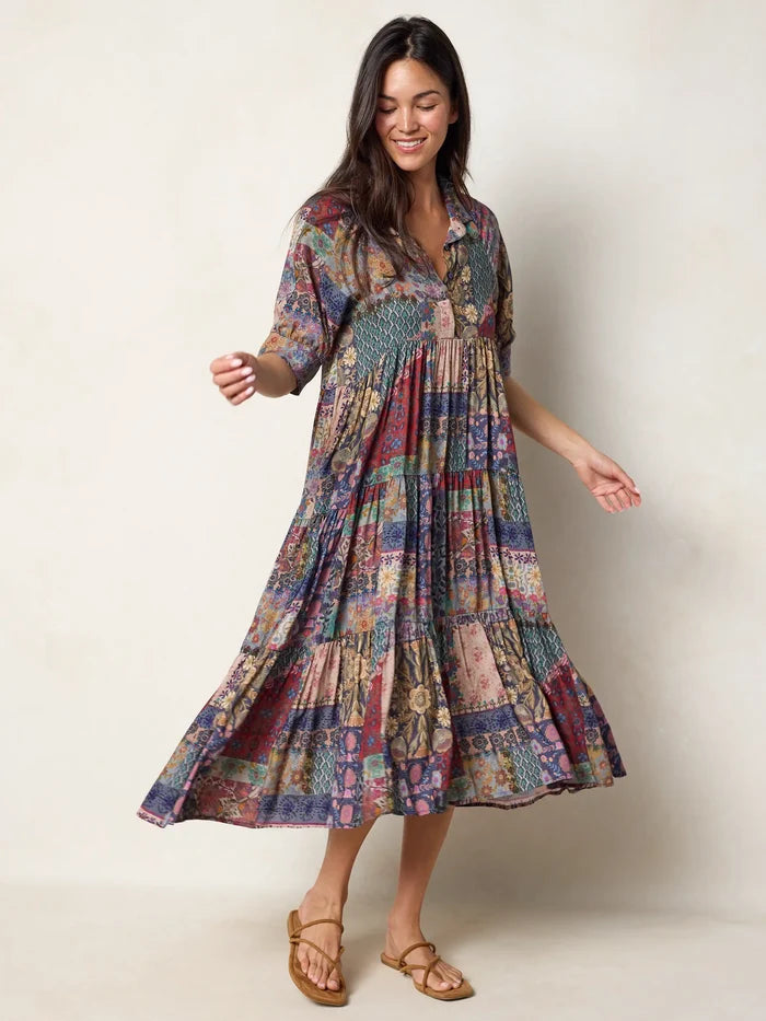 Rebecca Midi Dress - Blue Patchwork-view 5
