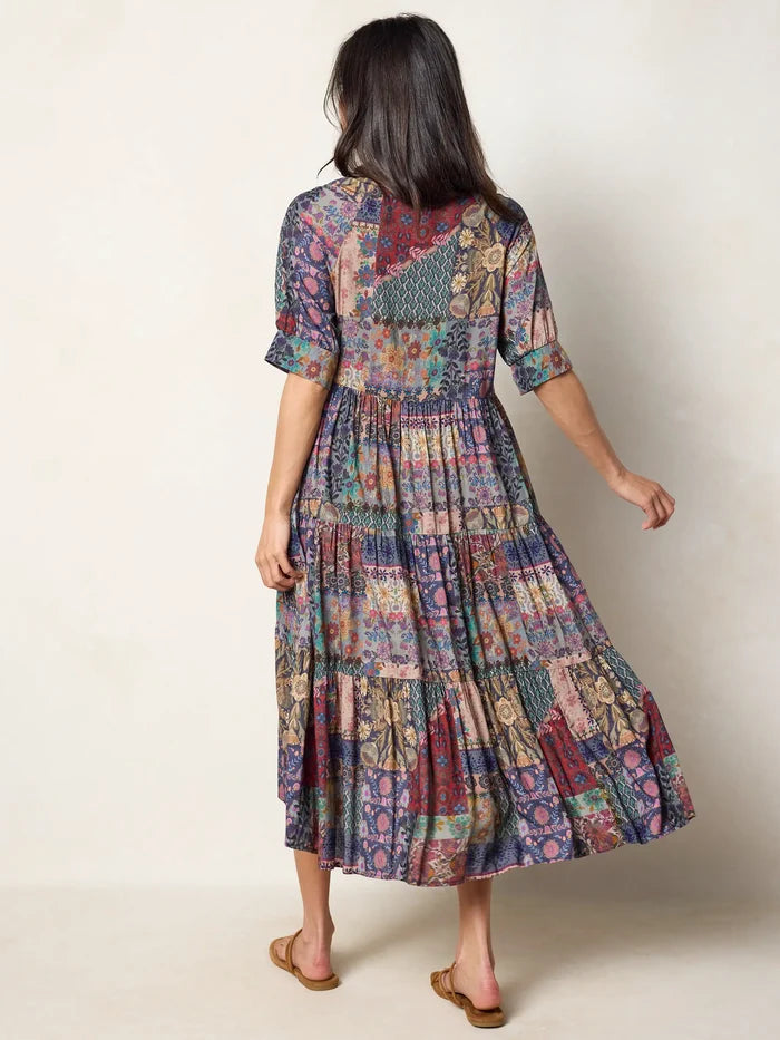 Rebecca Midi Dress - Blue Patchwork-view 6