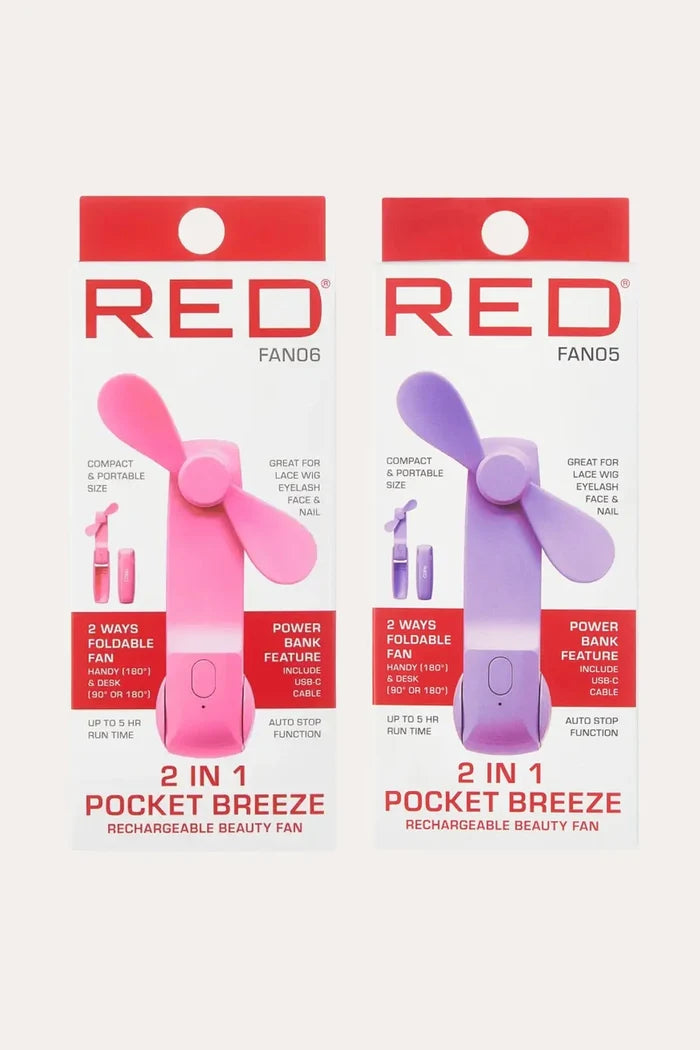 RED 2 IN 1 POCKET BREEZE BEAUTY FAN | Handheld Fan RED BEAUTY