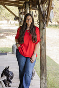 Red Ribbed Pocket Top