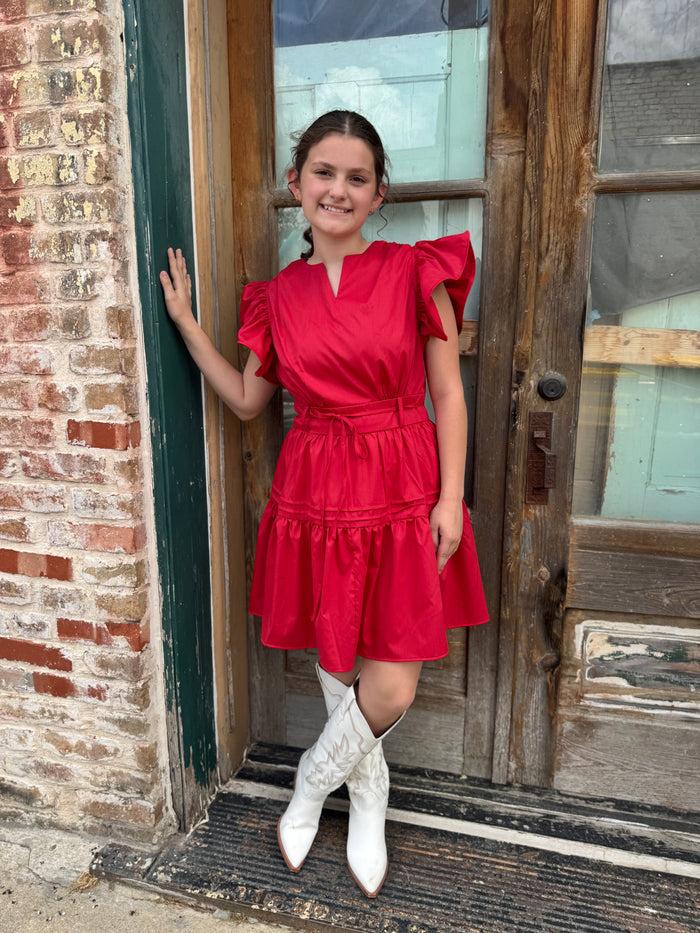 Red Short Sleeve Western Dress