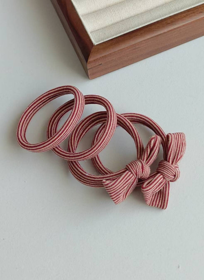 Red Striped Bow Seamless Hair Ties - Olita Gifts & Goods