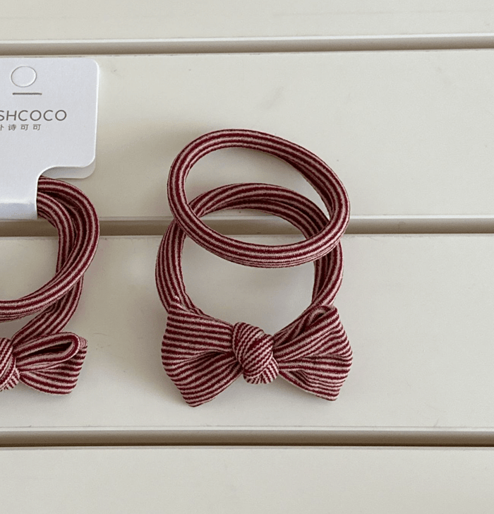 Red Striped Bow Seamless Hair Ties - Olita Gifts & Goods