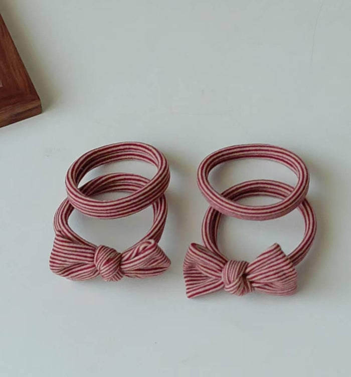 Red Striped Bow Seamless Hair Ties - Olita Gifts & Goods