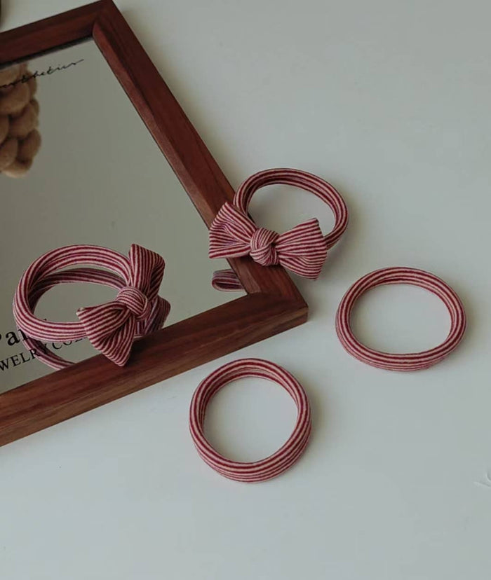 Red Striped Bow Seamless Hair Ties - Olita Gifts & Goods