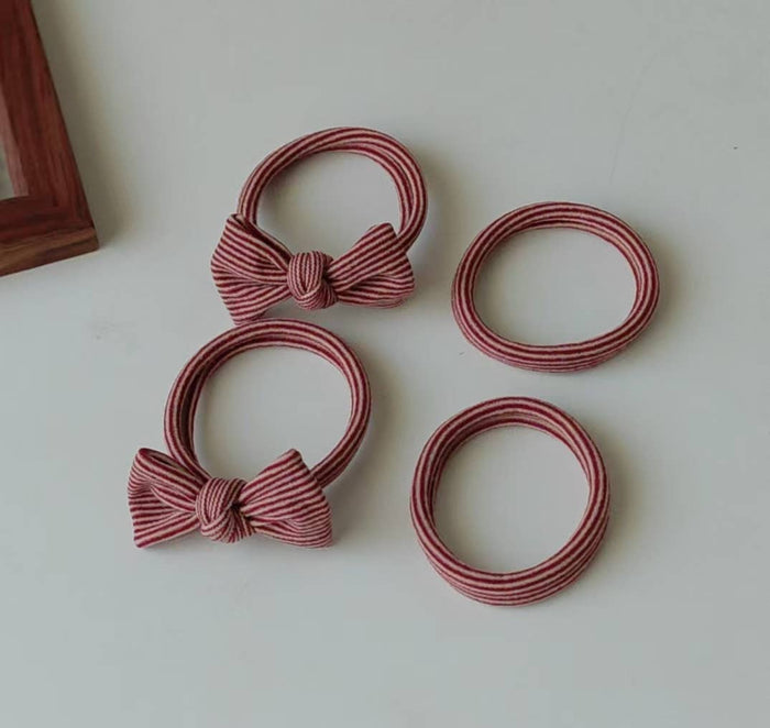Red Striped Bow Seamless Hair Ties - Olita Gifts & Goods