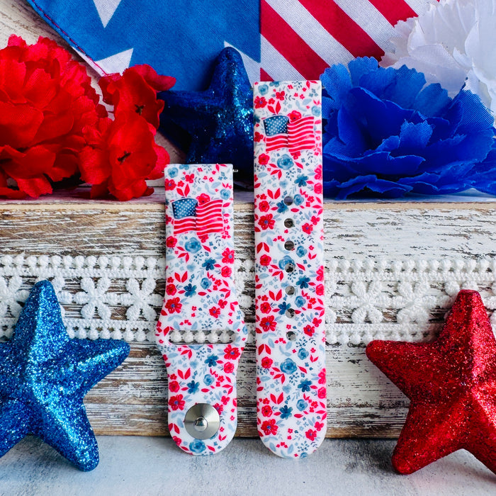 Red, White, & Bloom Print Silicone Band For Samsung Watch