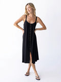 Relaxed Button Down Midi Dress - Black-view 1