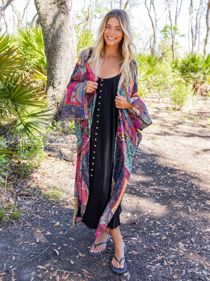 Relaxed Button Down Midi Dress - Black-view 2
