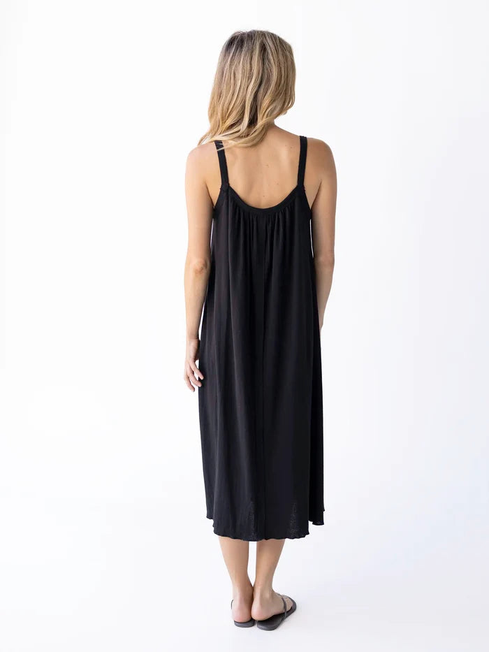 Relaxed Button Down Midi Dress - Black-view 3