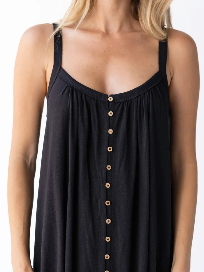 Relaxed Button Down Midi Dress - Black-view 4