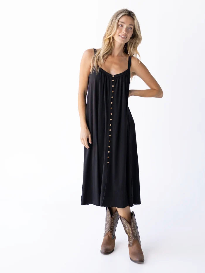 Relaxed Button Down Midi Dress - Black-view 5