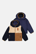 Reversible Mid-Season Jacket Dark Blue, Beige And Brown-0