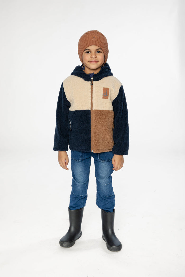 Reversible Mid-Season Jacket Dark Blue, Beige And Brown-1