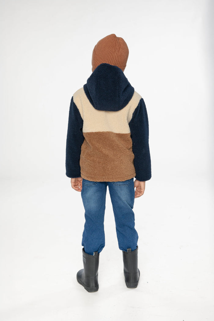 Reversible Mid-Season Jacket Dark Blue, Beige And Brown-3