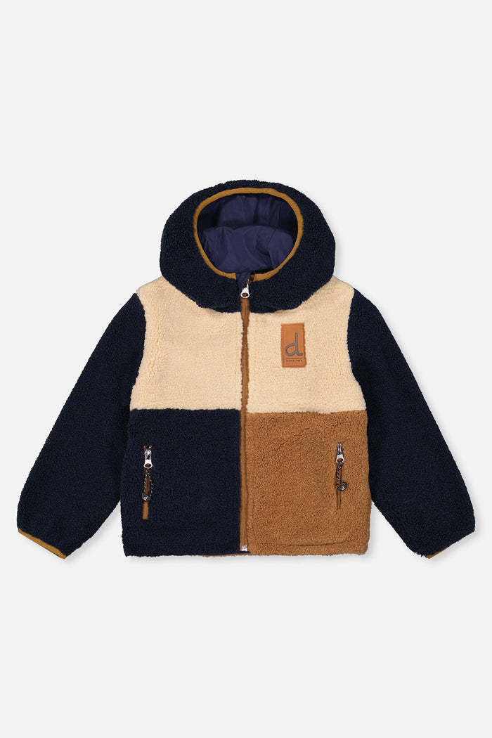 Reversible Mid-Season Jacket Dark Blue, Beige And Brown-4