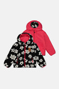 Reversible Mid-Season Jacket Pink And Black Printed Flowers-0