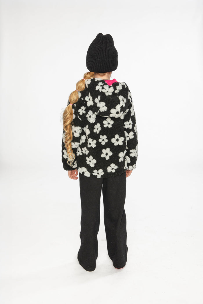 Reversible Mid-Season Jacket Pink And Black Printed Flowers-3