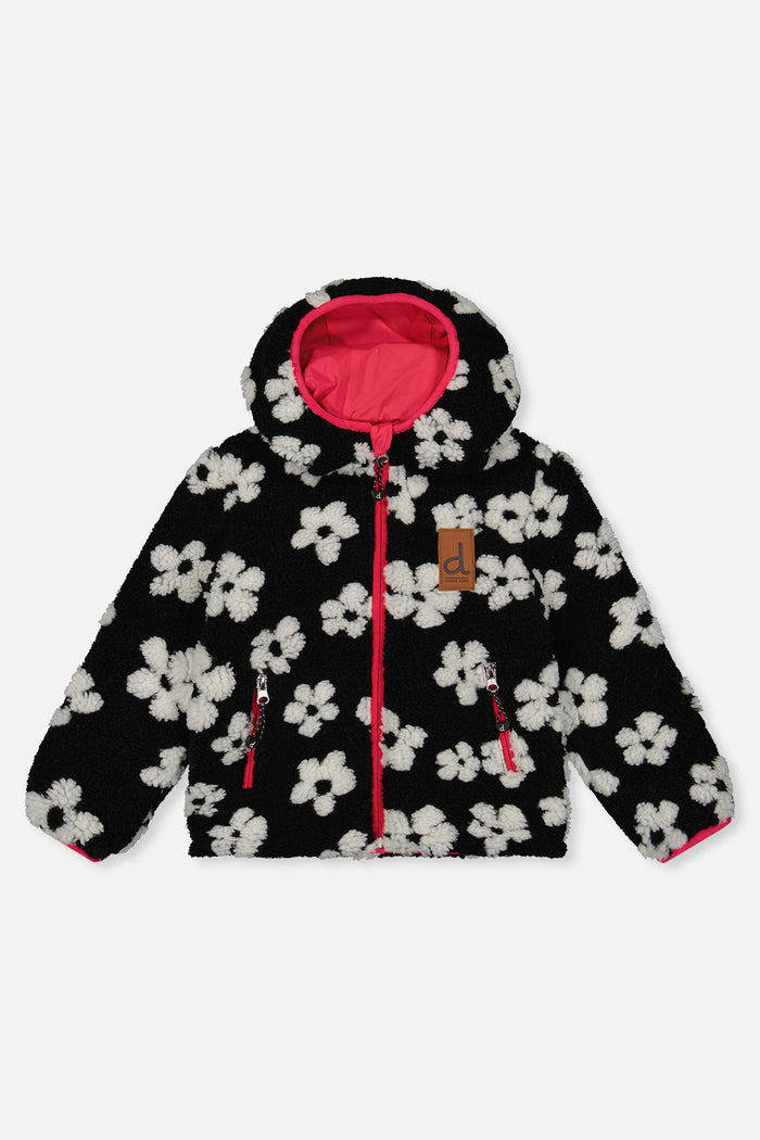 Reversible Mid-Season Jacket Pink And Black Printed Flowers-4