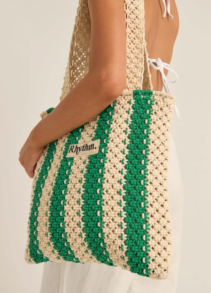 Rhythm Dinero Stripe Crochet Tote Bag - Green
