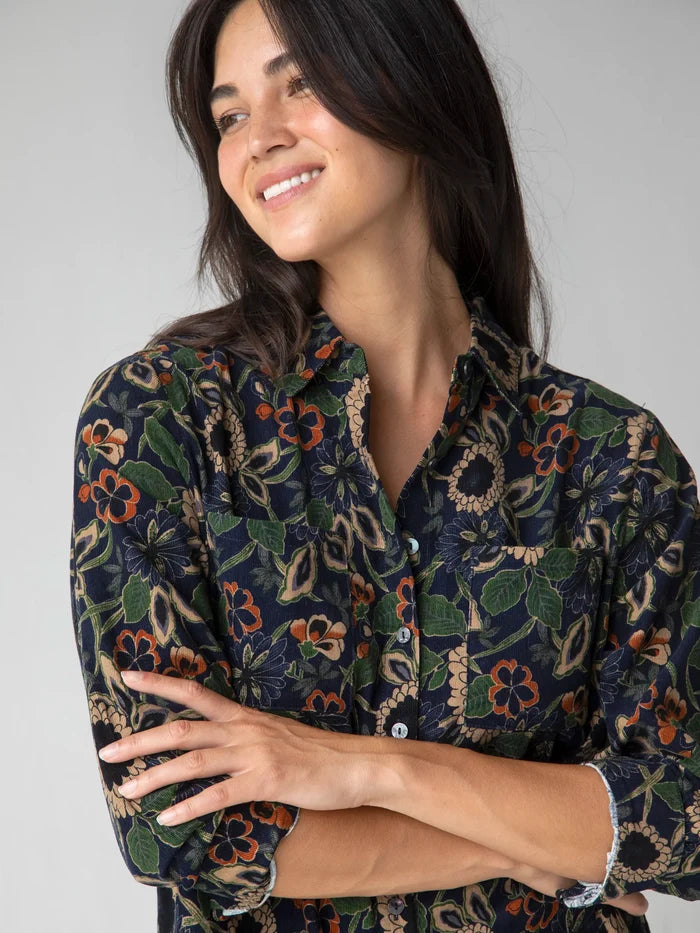 Rocky Corduroy Dress - Navy Tan Dahlias-view 2