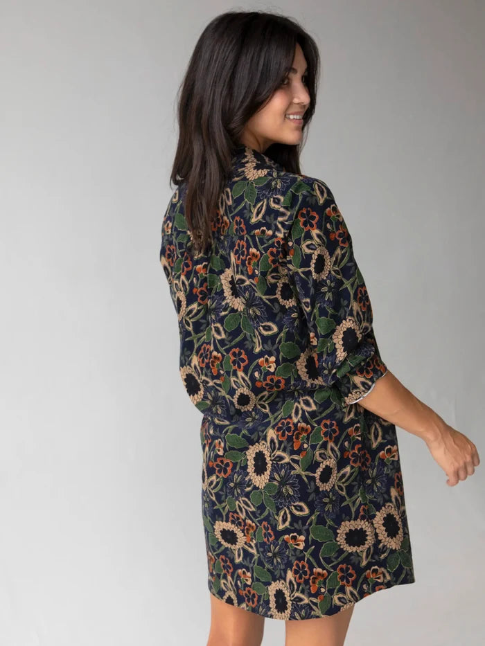 Rocky Corduroy Dress - Navy Tan Dahlias-view 3