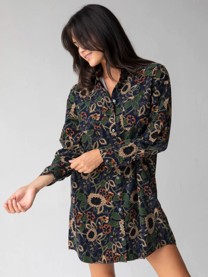 Rocky Corduroy Dress - Navy Tan Dahlias-view 4