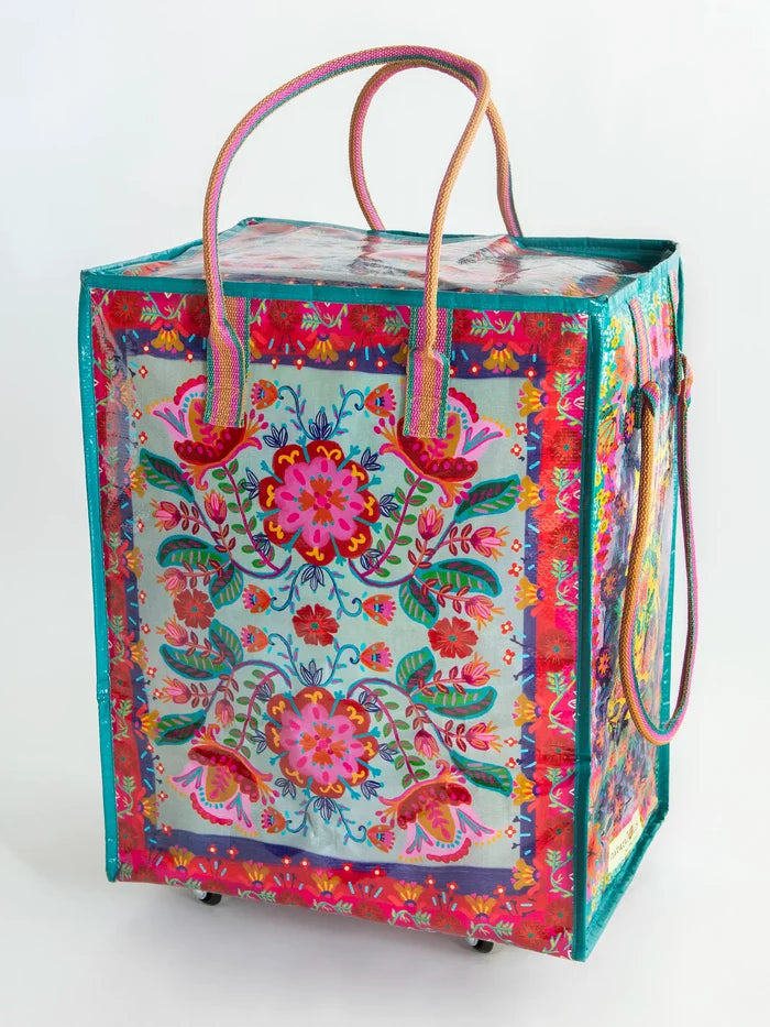 Rolling Tote Bag - Red Folk Flower-view 1