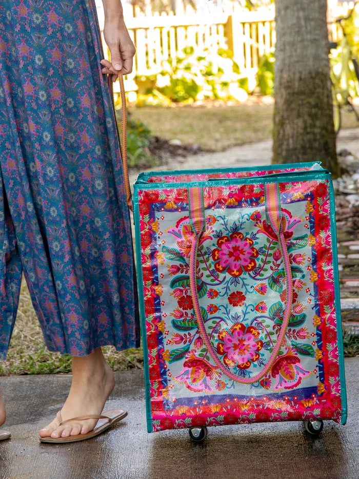 Rolling Tote Bag - Red Folk Flower-view 2